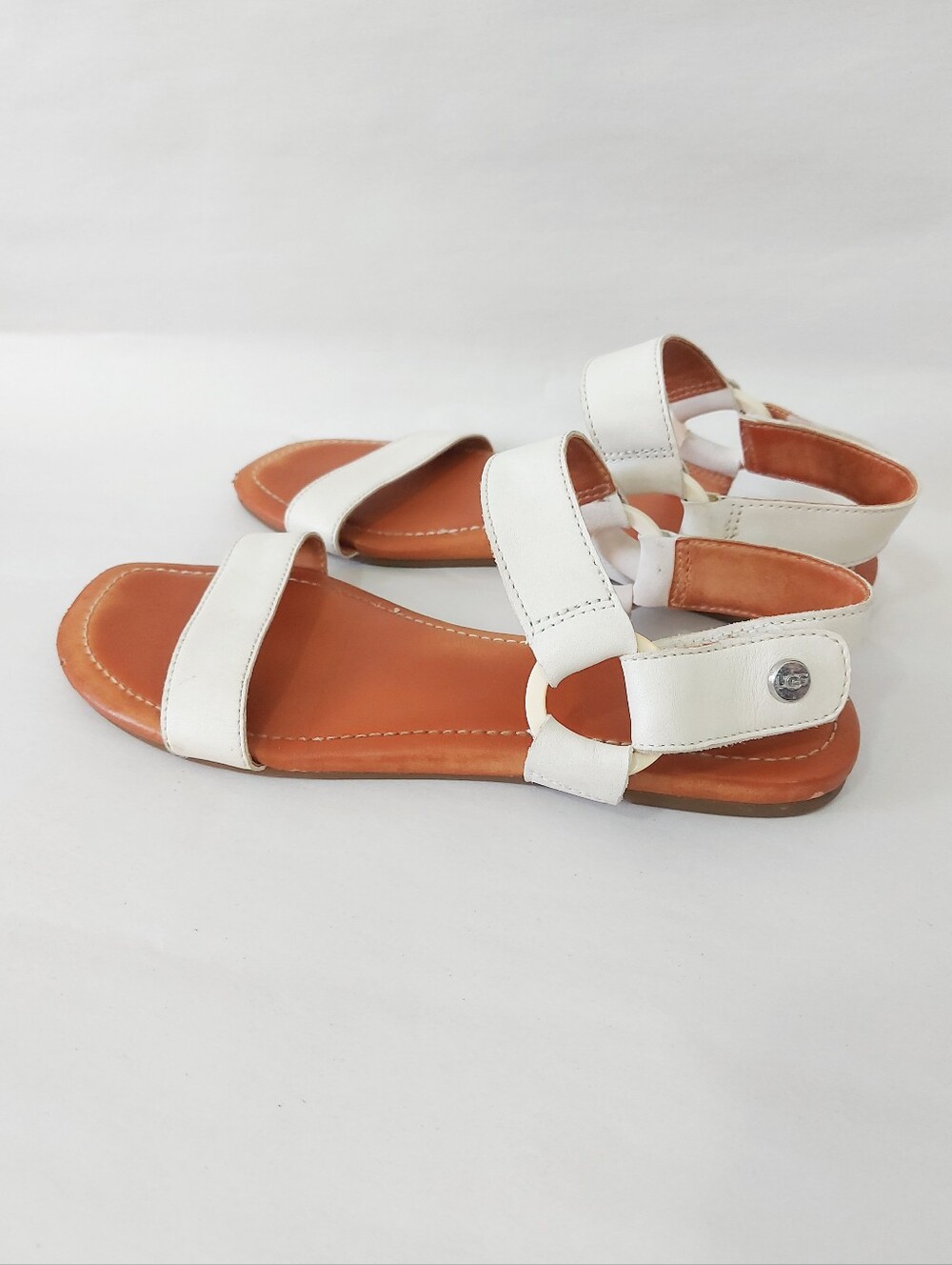 Ugg Women Ankle Strappy Rynell Buckle Flat Sandals Size 8 White Minimalist Boho